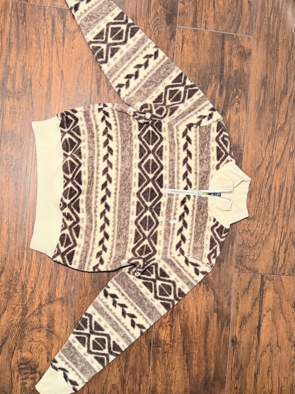 Polo by Ralph Lauren Cream & Brown Patterned Half-Zip Sweater